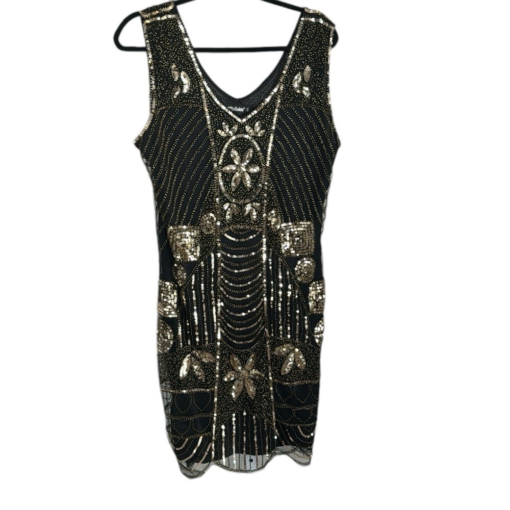 Pretty Guide Black and Gold Sequin tank dress XXL new year holiday formal